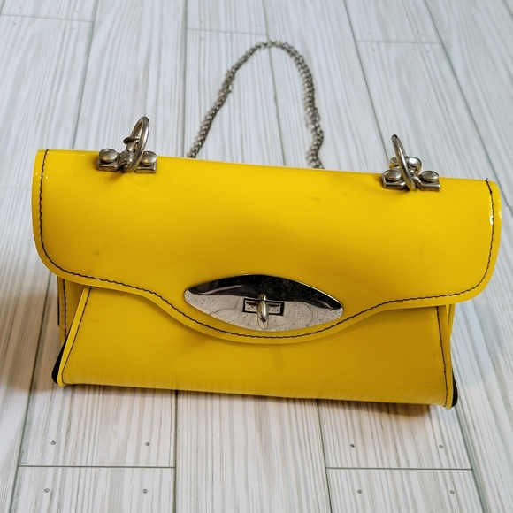 Vintage Retro Patent Yellow Double Sided Purse With Chain Strap - Picture 5 of 13